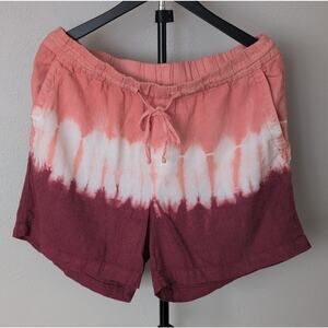 Old Navy Tie Dye Linen Blend Drawstring Shorts L Pink Burgundy White